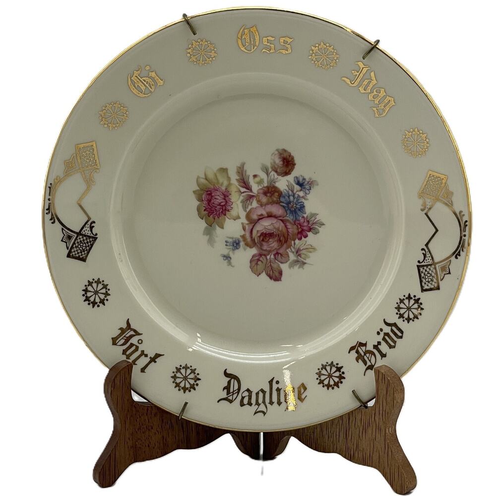 Vintage Porsgrund Decorative Plate Gi Oss Idag Vårt Dalige Bröd w/ Wall Hanger